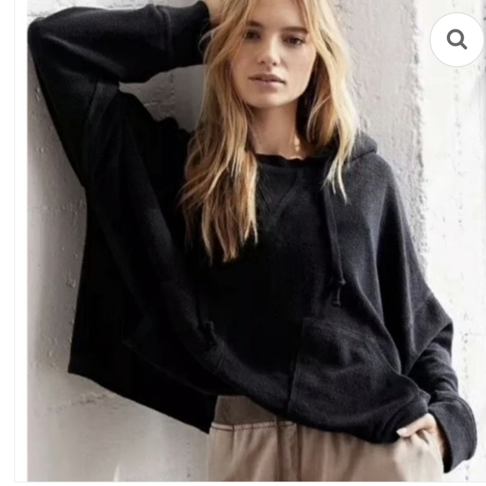 FREE PEOPLE MOVEMENT Radiant French Terry Hoodie Oversized Crop Sweater Black S